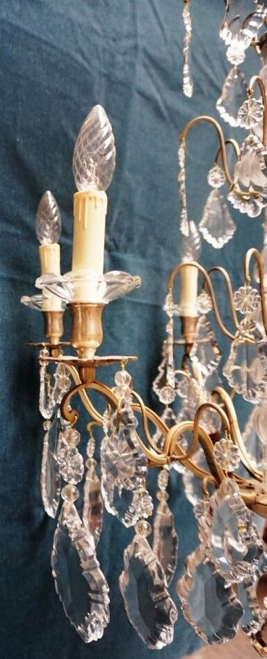 Chandelier, silver bronze, Louis XV style crystal.