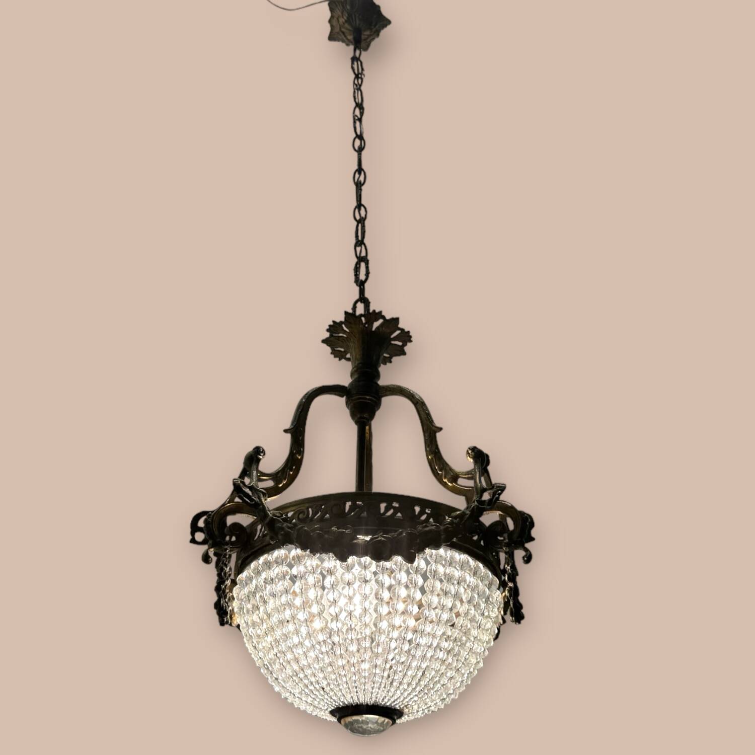 Bronze Crystal Beaded Light Pendant 1940’s