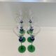 A Set of 6 Hand-blown Emerald Green Cobalt Blue Stem Champagne Flutes Art