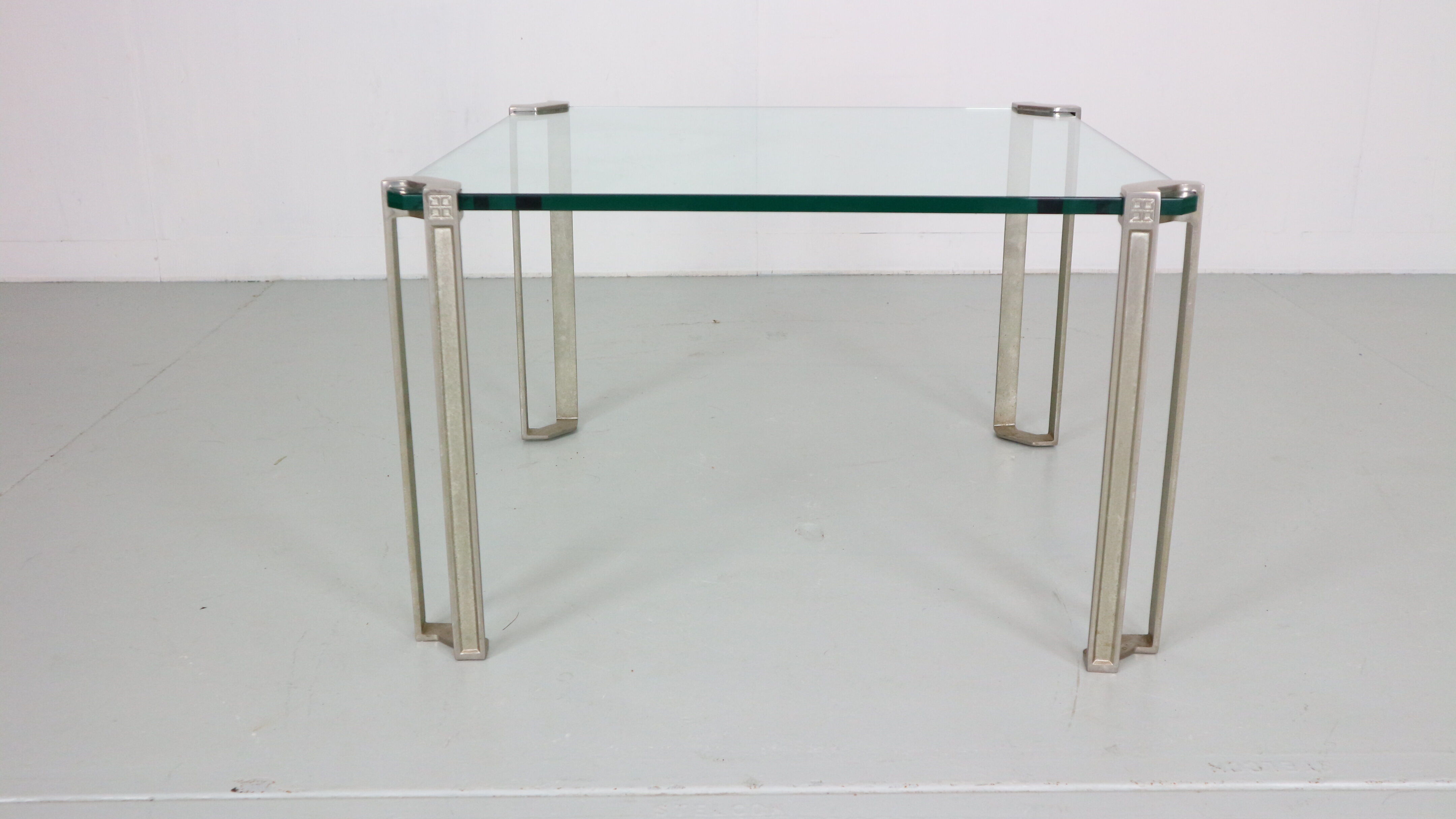 Peter Ghyczy for Ghyzcy Square Glass Coffee Table, 1970's Hollywood Regency