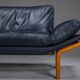 Danish teak and navy blue leather 3-seater sofa from Komfort, 1970s