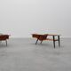 2 tables basses '210', bois de teck et céramique, par Alfred Hendrickx, Belform