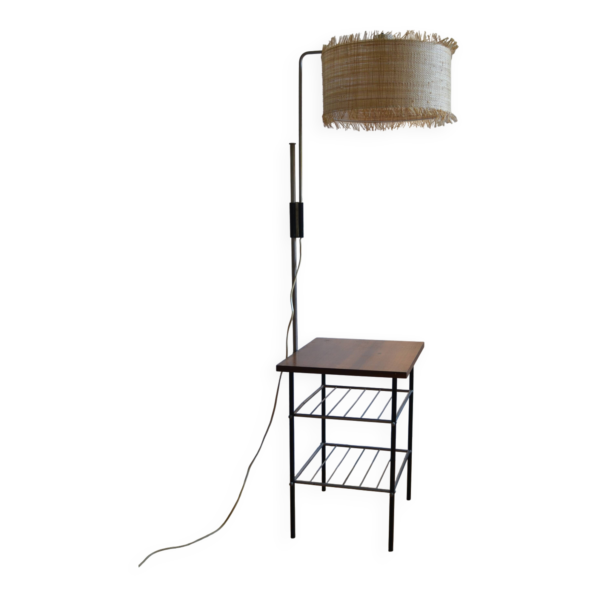 Vintage modernist reading floor lamp with table Poland 1960