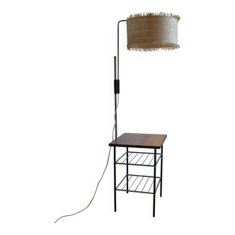 Vintage modernist reading floor lamp with table Poland 1960