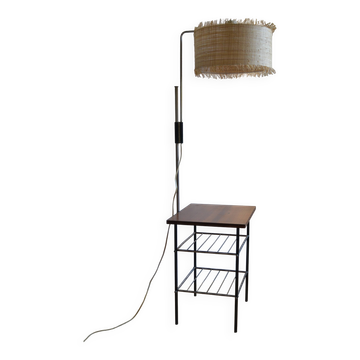 Vintage modernist reading floor lamp with table Poland 1960