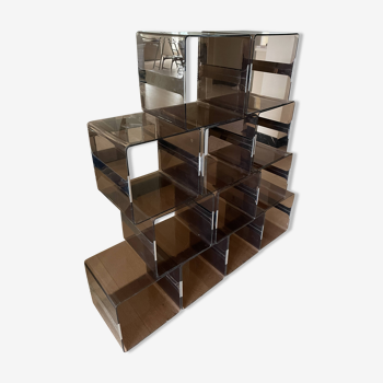 Set of 12 smoked plexi lockers and chrome insert by Michel DUMAS, 1970s