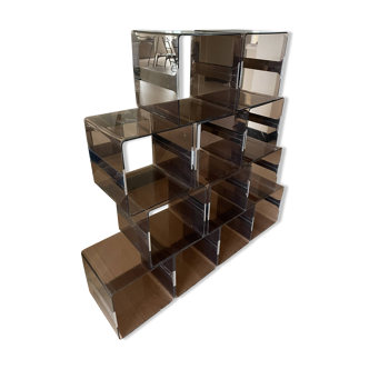 Set of 12 smoked plexi lockers and chrome insert by Michel DUMAS, 1970s