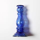 Bougeoir vintage en verre bleu cobalt / Italie / Années 1990