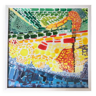 Acrylic on paper by odile trampont (1944). in the garden, 2008