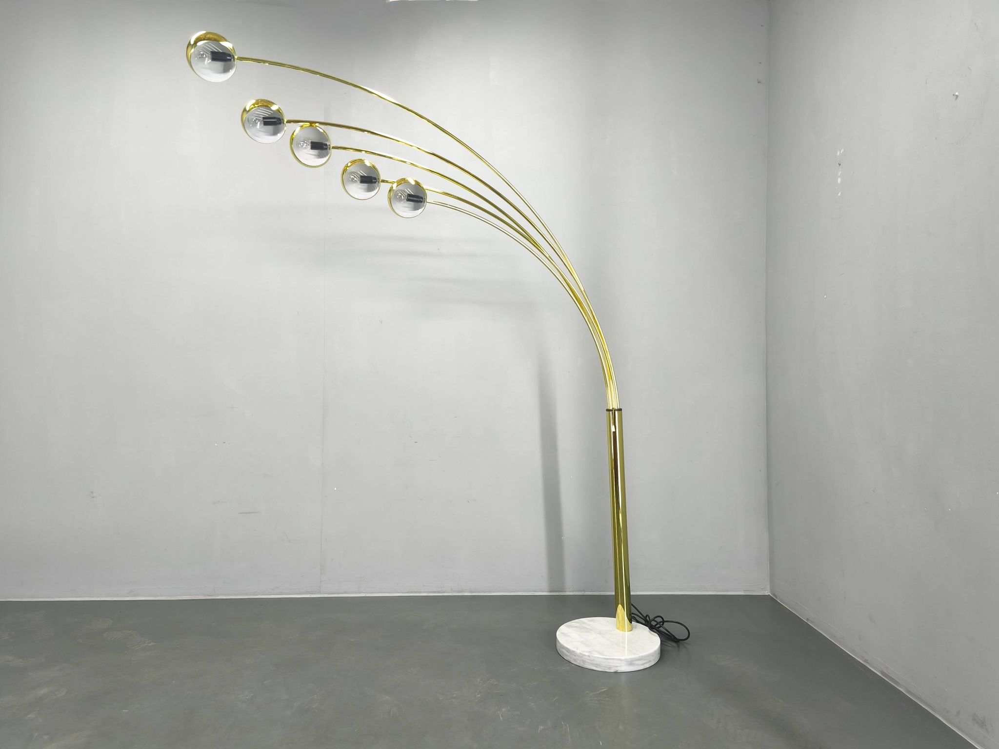 Danish Arc Floor Lamp by Bilka Brass Marble, 1970s