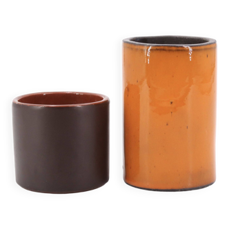 Vases forme rouleau orange et marron en céramique