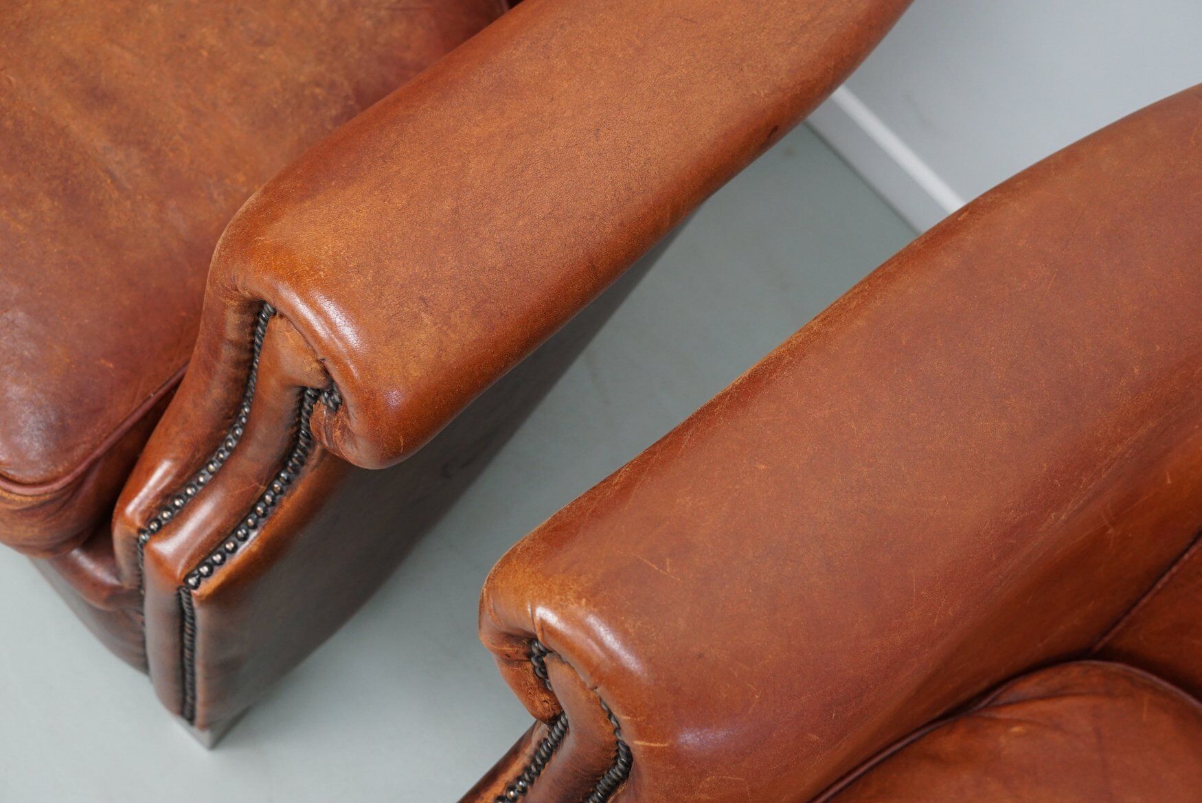 Vintage Dutch cognac leather club chair, 1970s, set of 2
