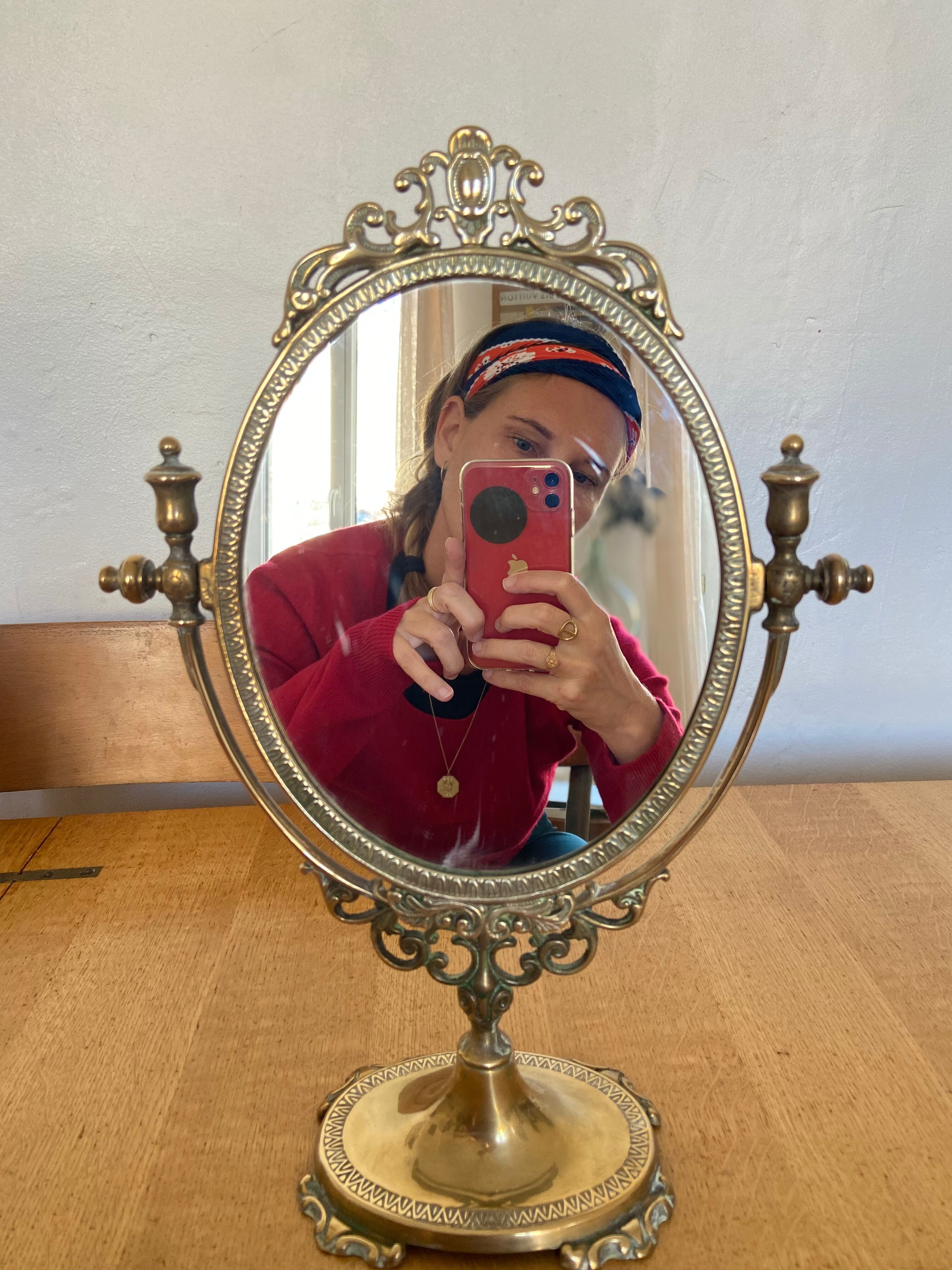 Psyche mirror, early XX th in golden brass