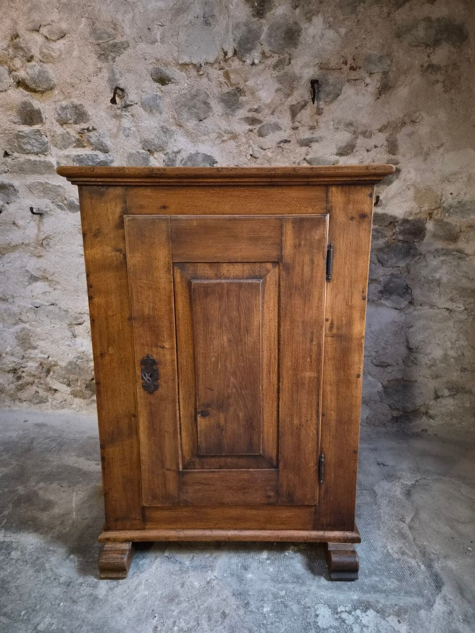 French antique oak wardrobe with one door, 18th century.