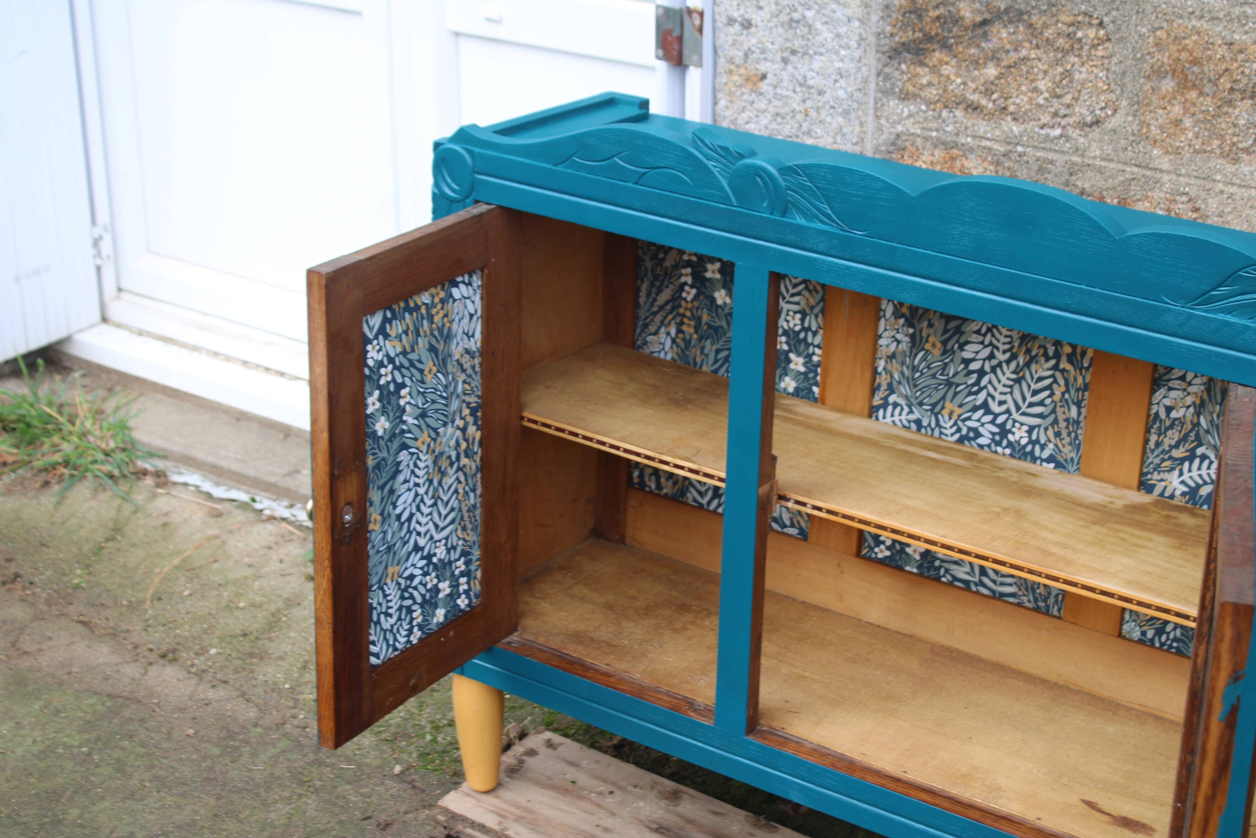 Renovated antique sideboard – Petrol blue V33 – Vintage / Art Deco style
