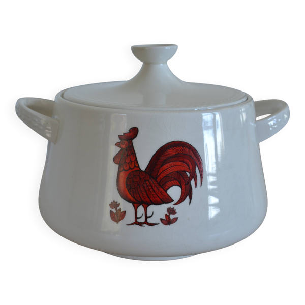 Soupière en faïence dessin de coq