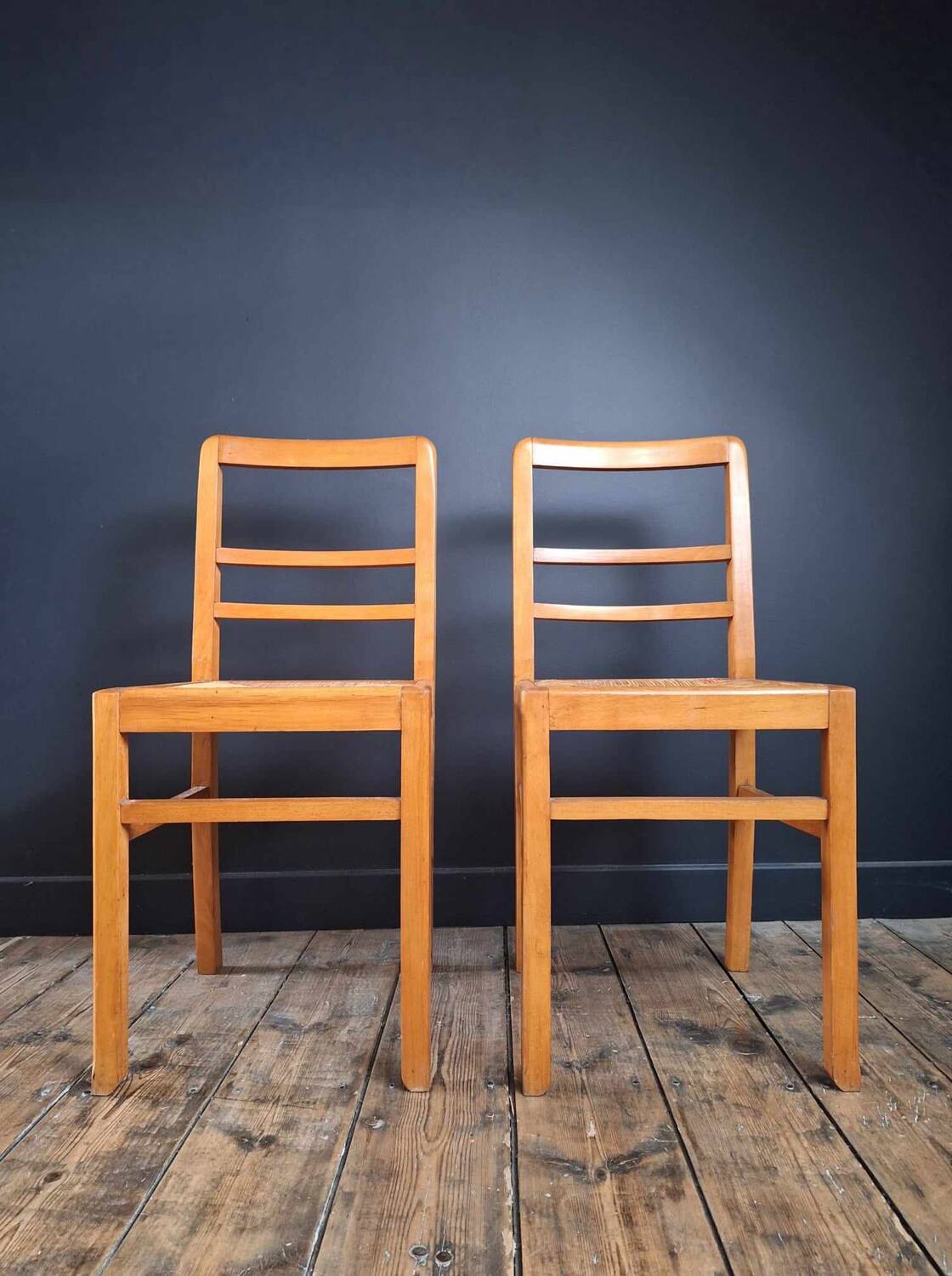 Pair of vintage straw chairs, antique seating furniture