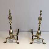 Pair of neo-Gothic bronze and wrought iron andirons