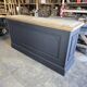 Chevron-patterned oak workbench