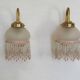 Pair of French Vintage Gold Wall Lights Pink Glass Beaded Fringe Shades