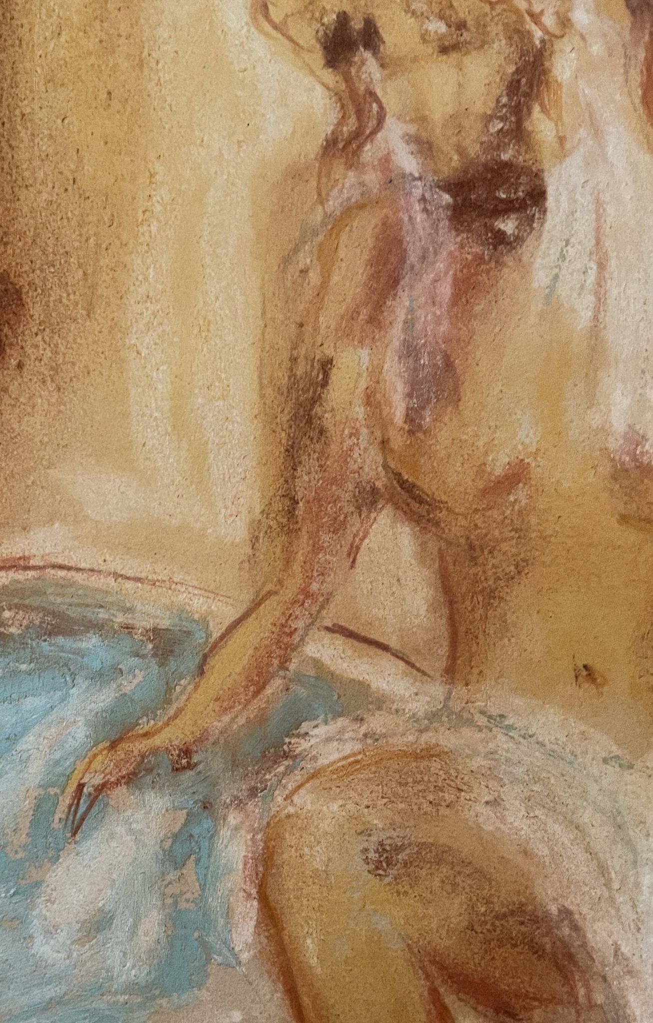 Tableau signé pastel  portrait féminin « le bain »