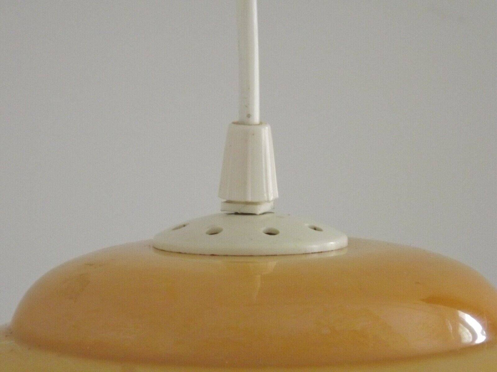 French vintage amber & white pearlized glass hanging ceiling light 4479