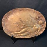 Bronze empty pocket of woman and child with reeds circa 1900