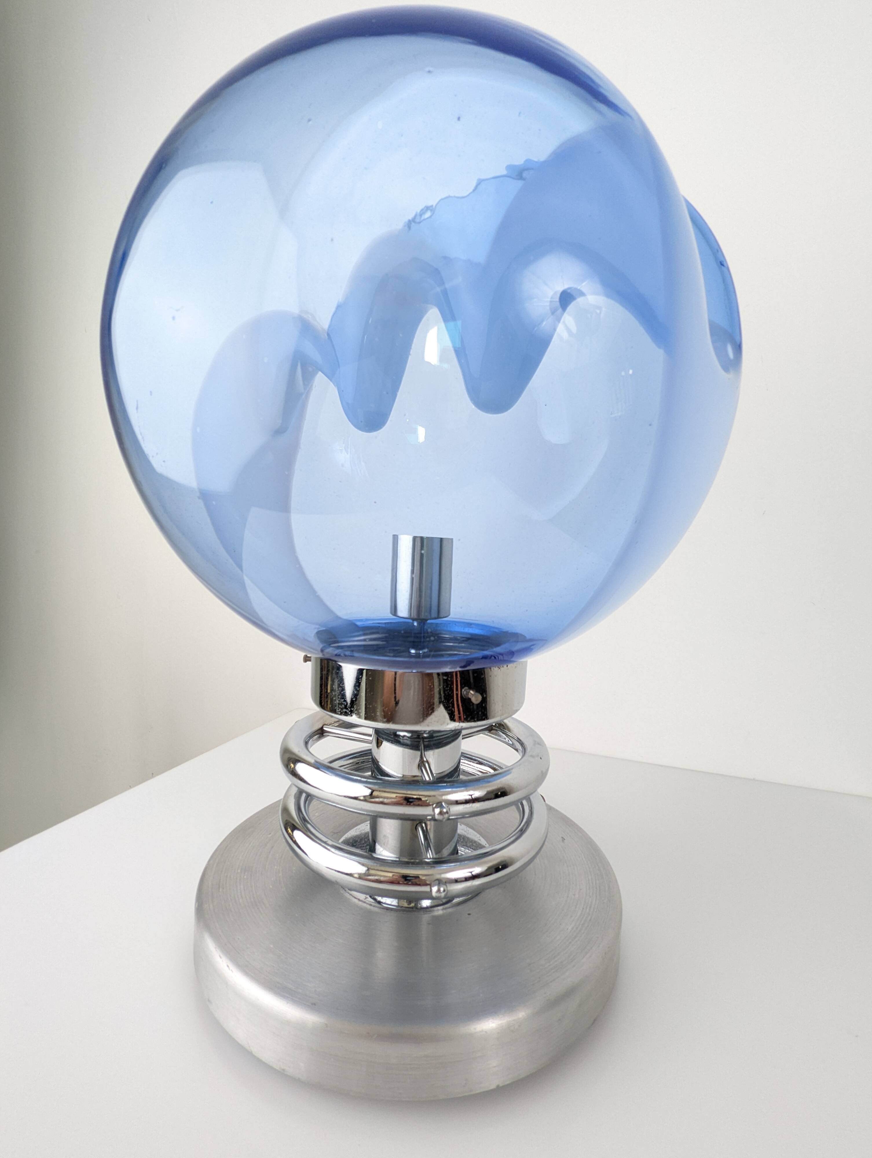 1970s Toni Zuccheri 'Membrane' Blue Murano Glass & Chrome Table Lamp
