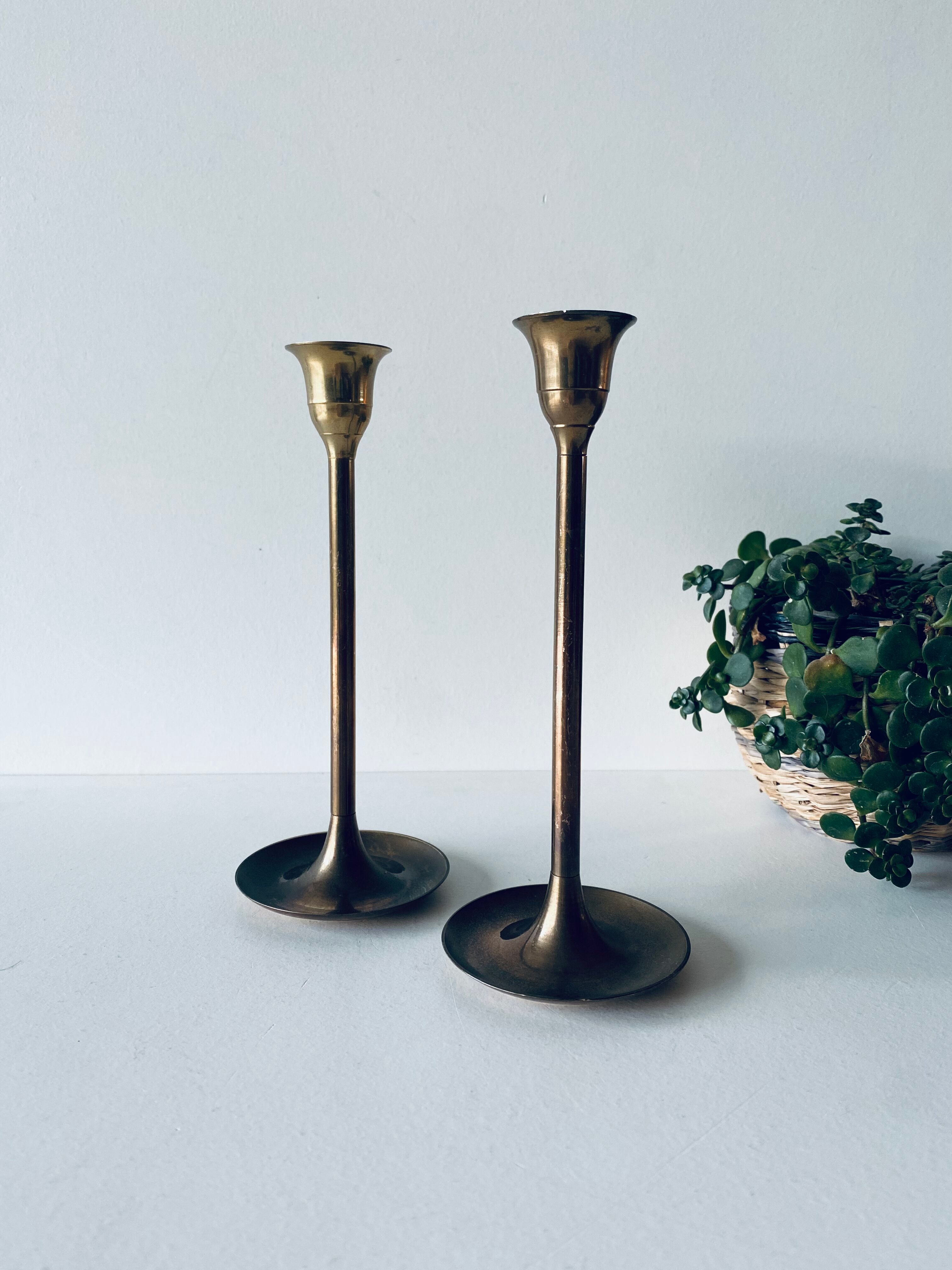 Pair of brass candle holders