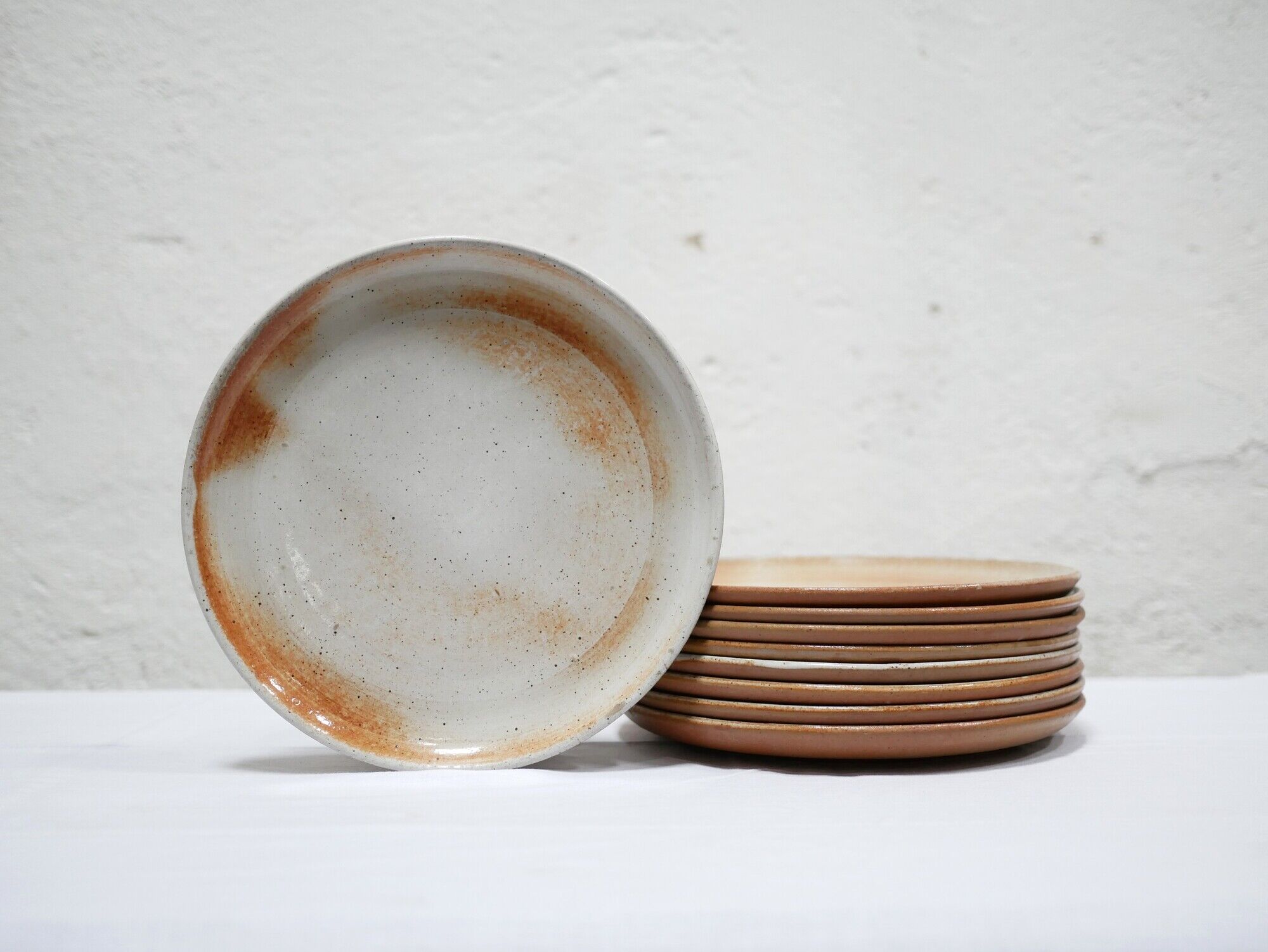 Series of 9 vintage stoneware plates by Les Poteries du Marais, France