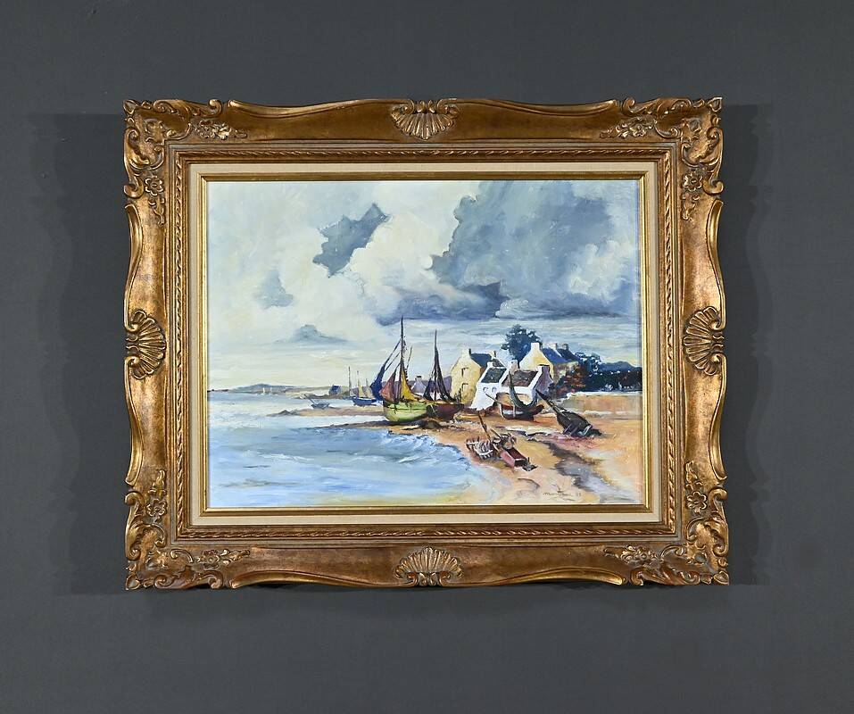 Marine painting “Littoral Breton” signed Marijane le Goaster – 1985