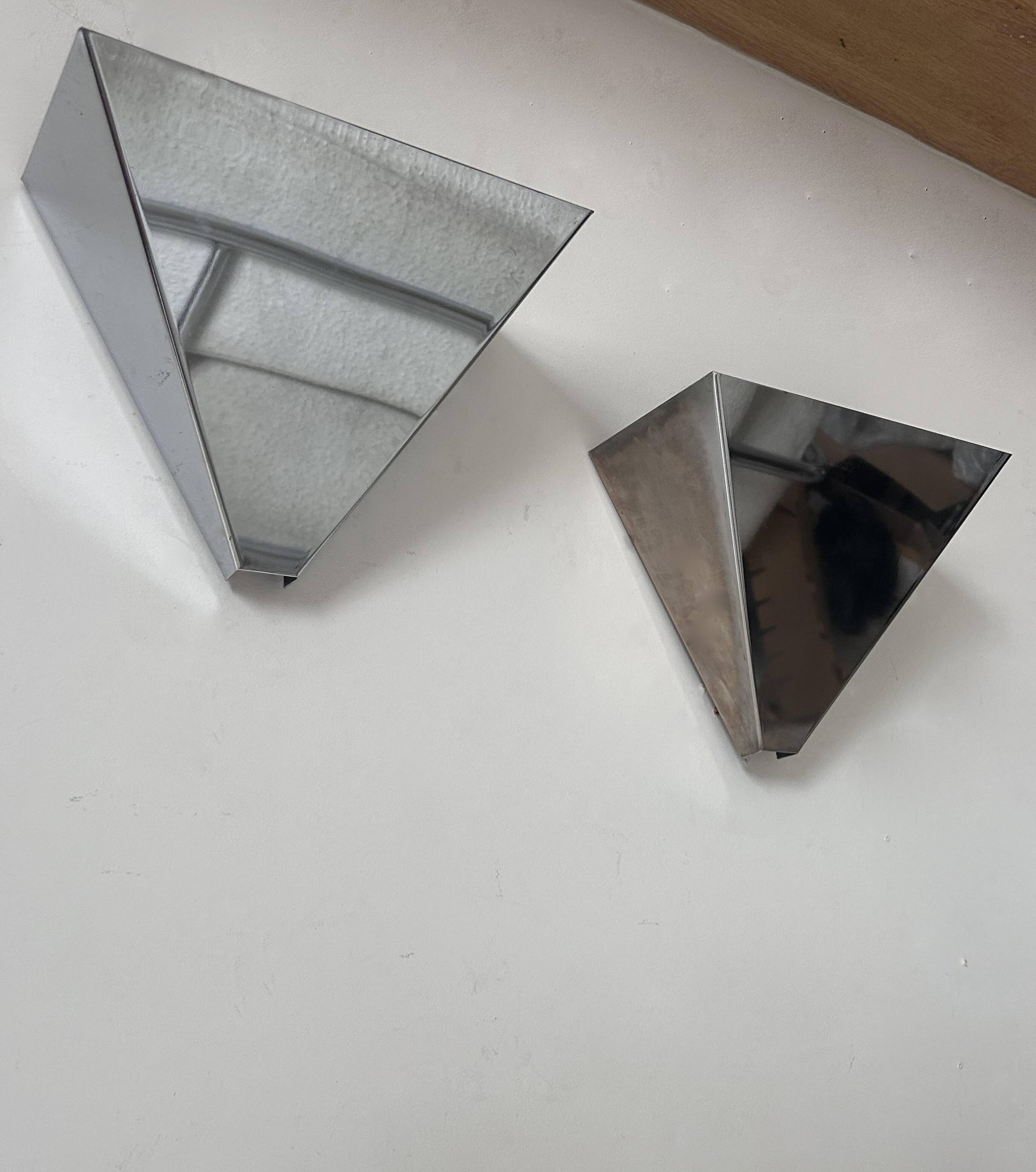 Pair of vintage conical wall lights, chrome metal, Sweden 1970s