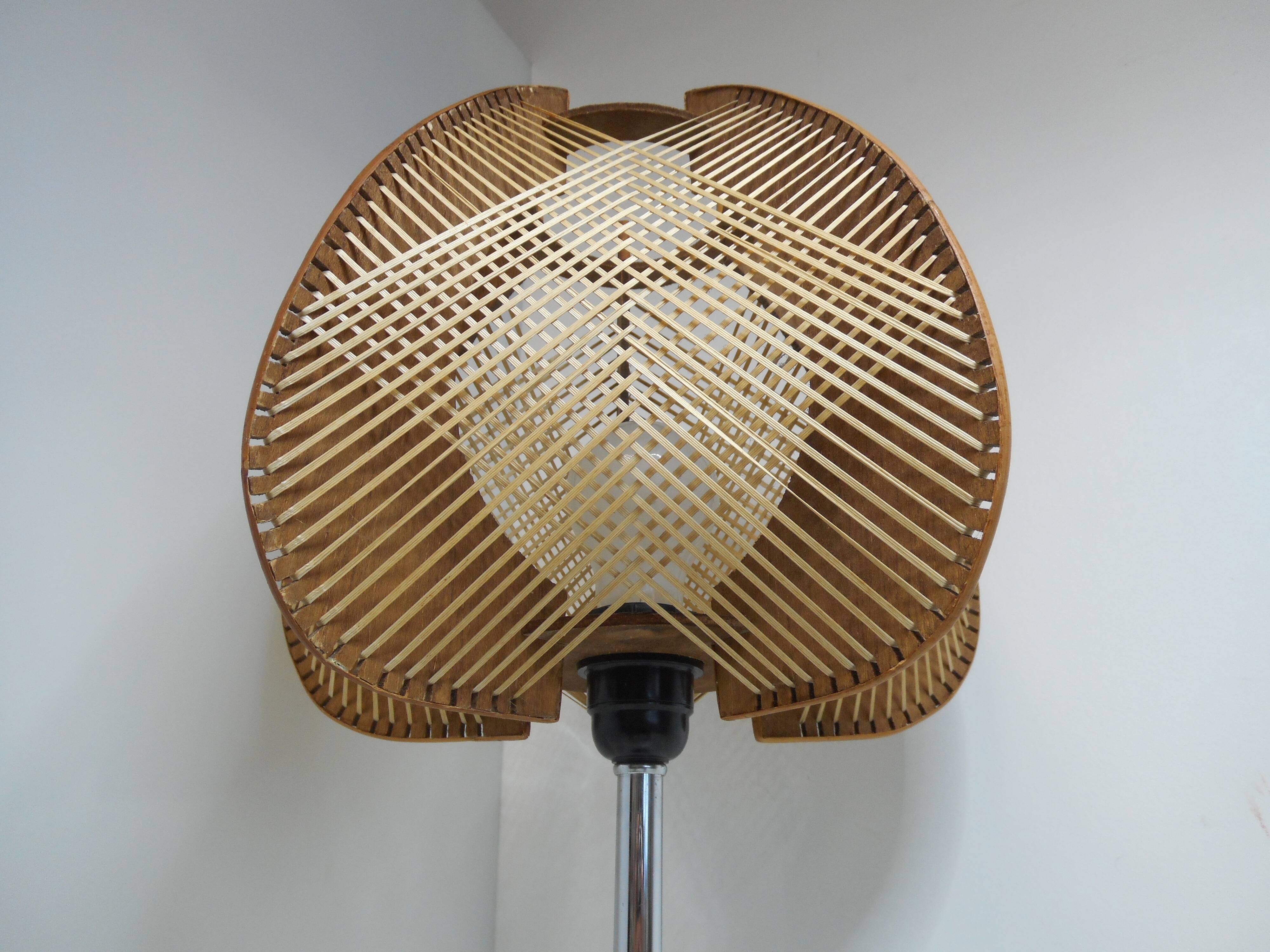 Lampe scandinave vintage bois et métal chromé