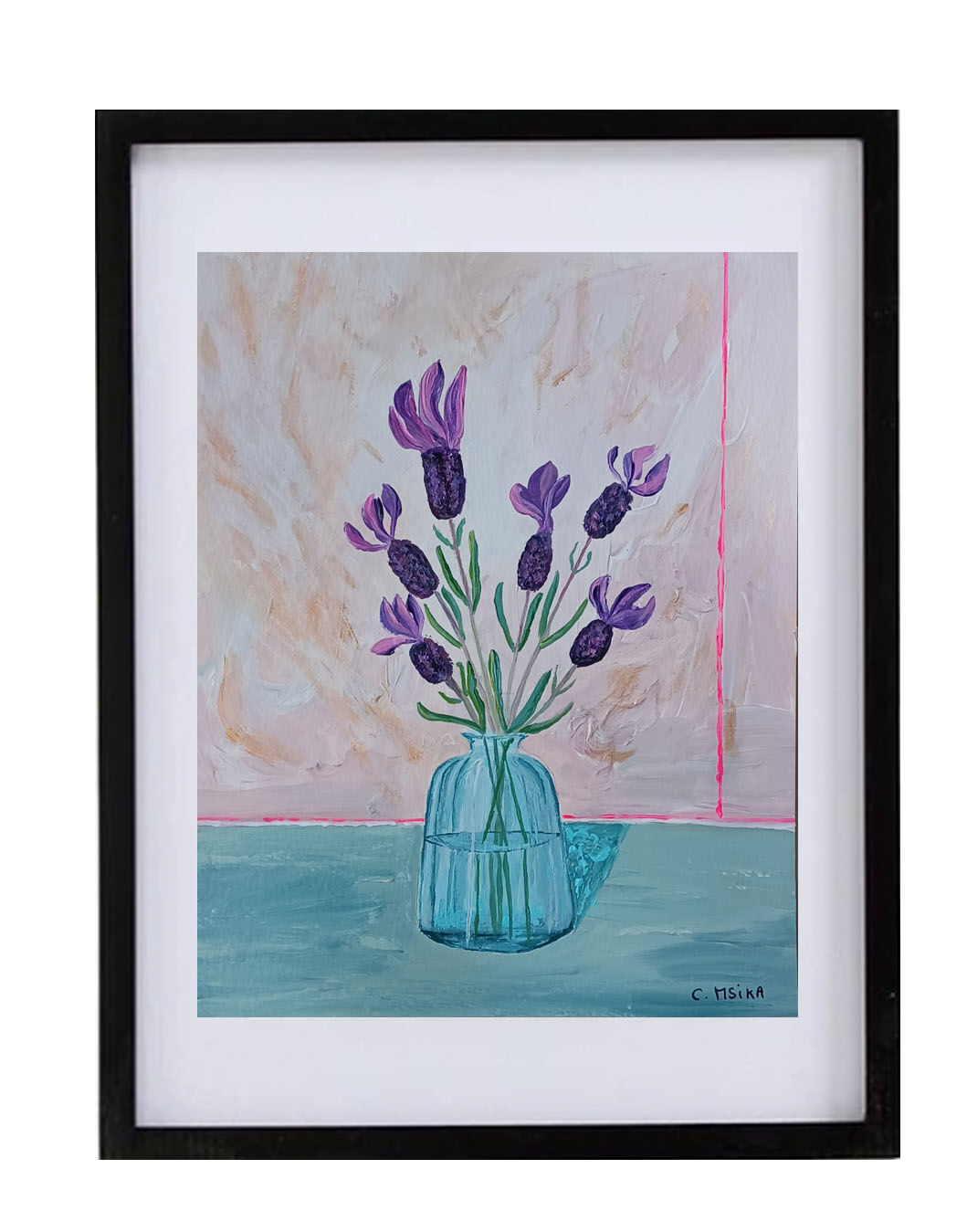 Painting depicting a bouquet of lavender flowers