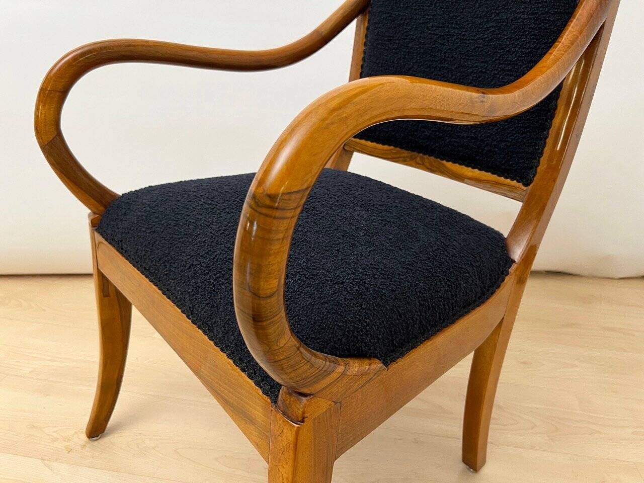 Biedermeier Armchair in Walnut & Black Boucle, South Germany, 1835