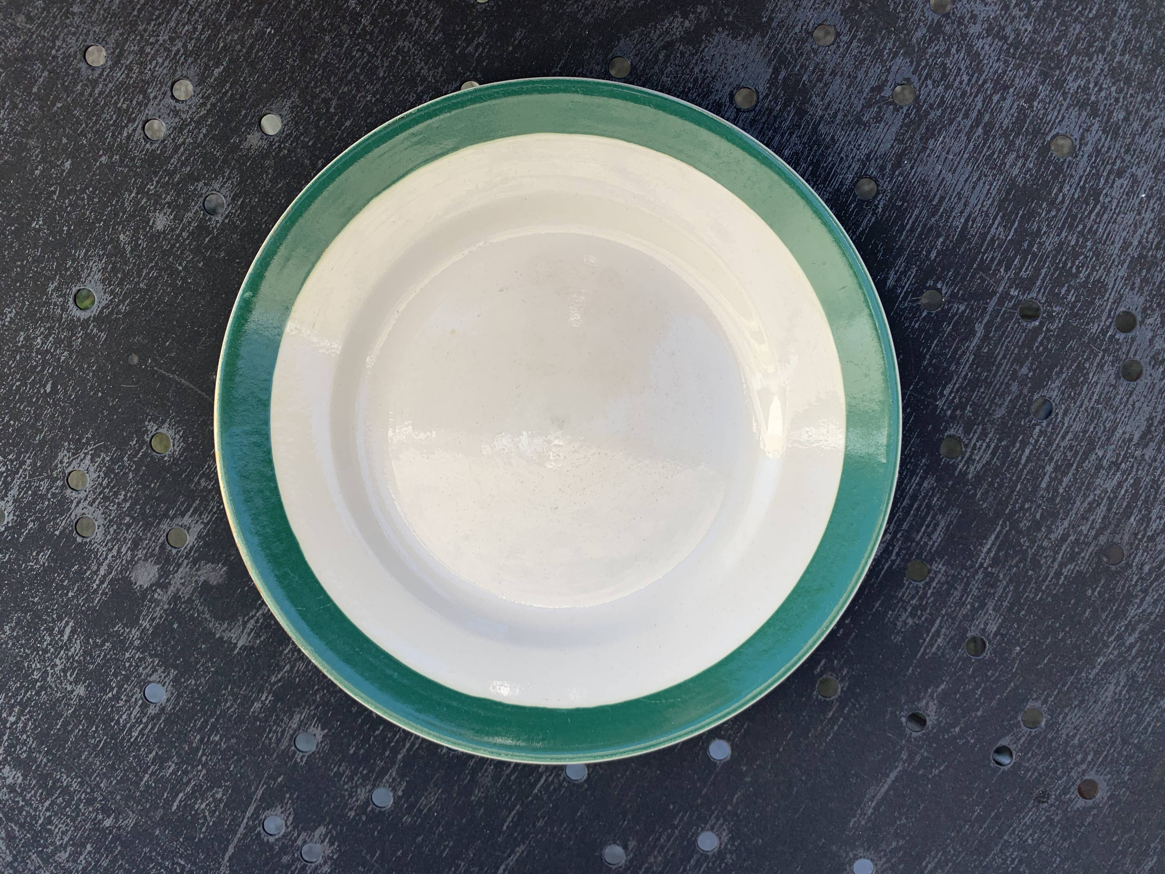 6 dessert plates in white earthenware and green edging Digoin Sarreguemines vintage