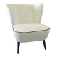 Vintage white cocktail chair in fabric and wood, shell backrest from the 1950s.