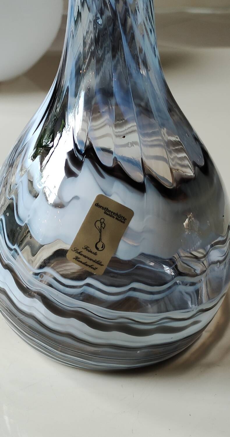 Dorotheenhütte designer vase. Blown glass with smoke swirls/volutes.