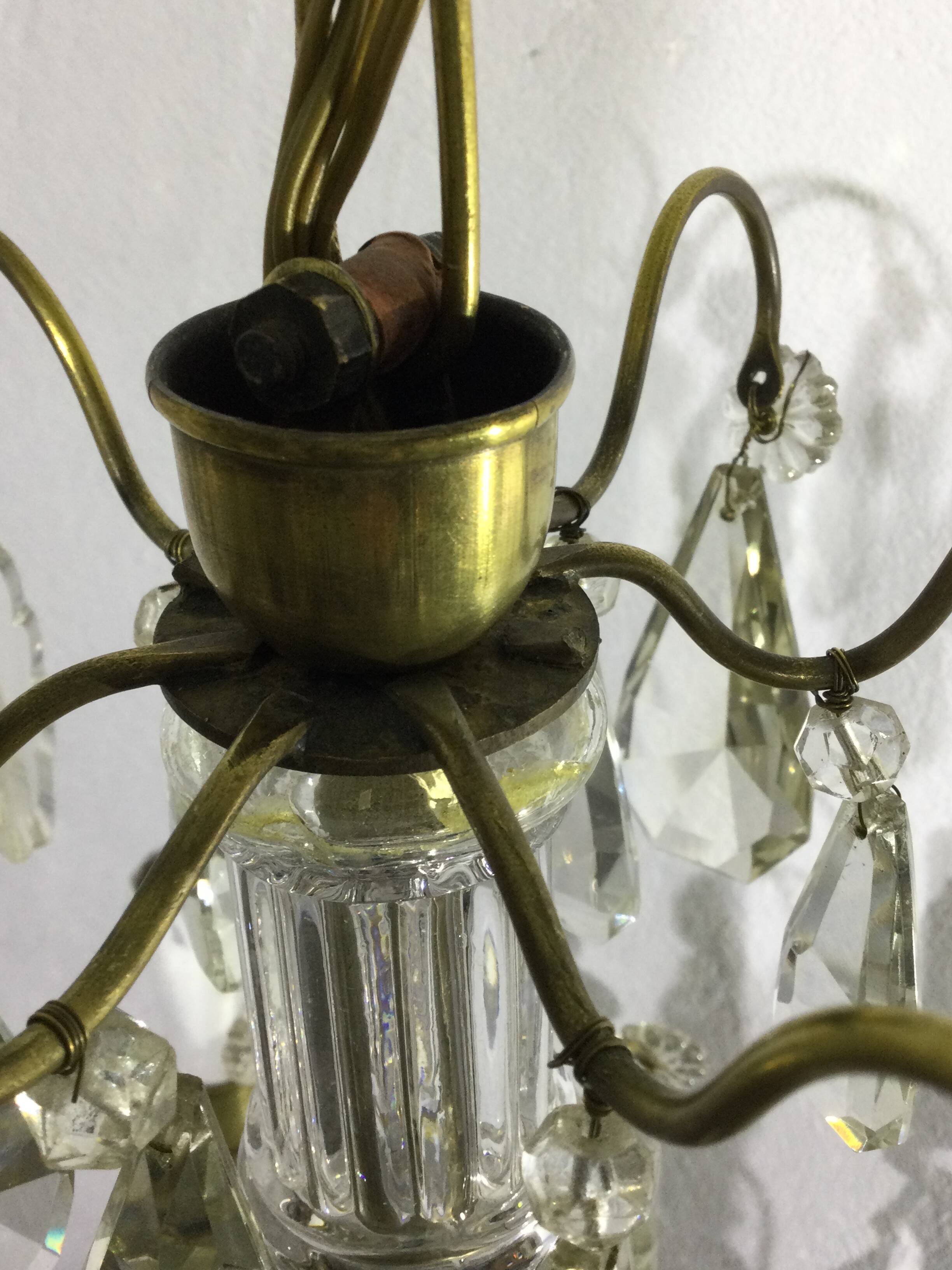 4 light bronze and crystal chandelier