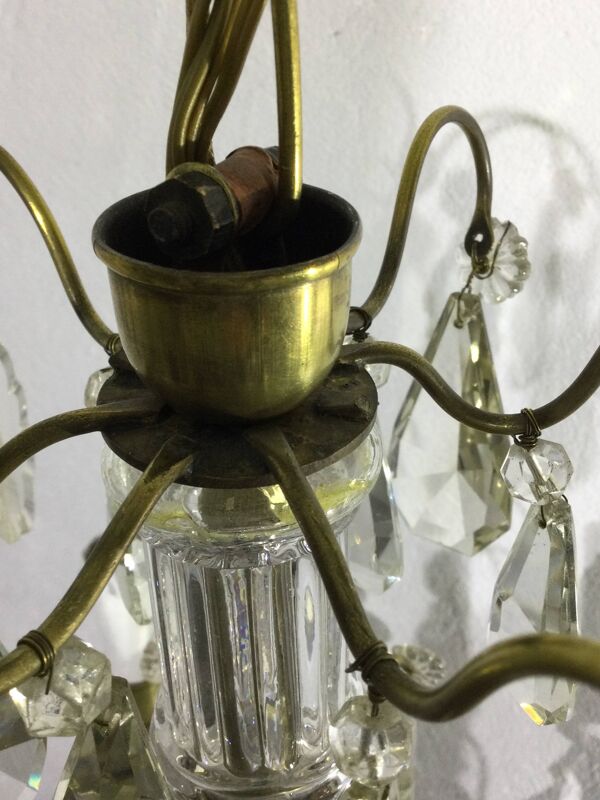Lustre 4 lumières bronze et cristal