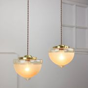 Mid-century Italian Brass and Glass Pendant Lamps, set of 2