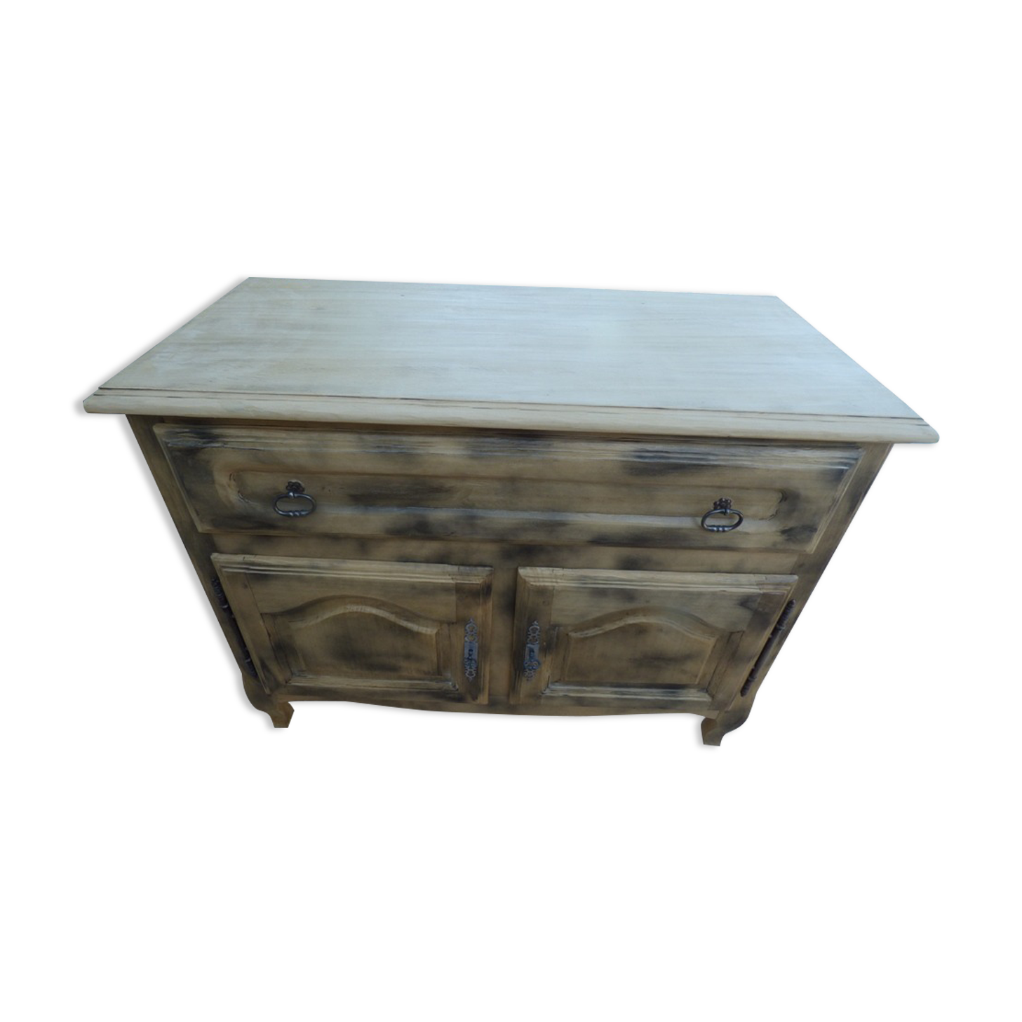 Low cabinet with two doors, a large drawer and its top which lifts up in solid wood