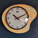 Vintage formica clock silent asymmetrical wall pendulum "DMS green orange"