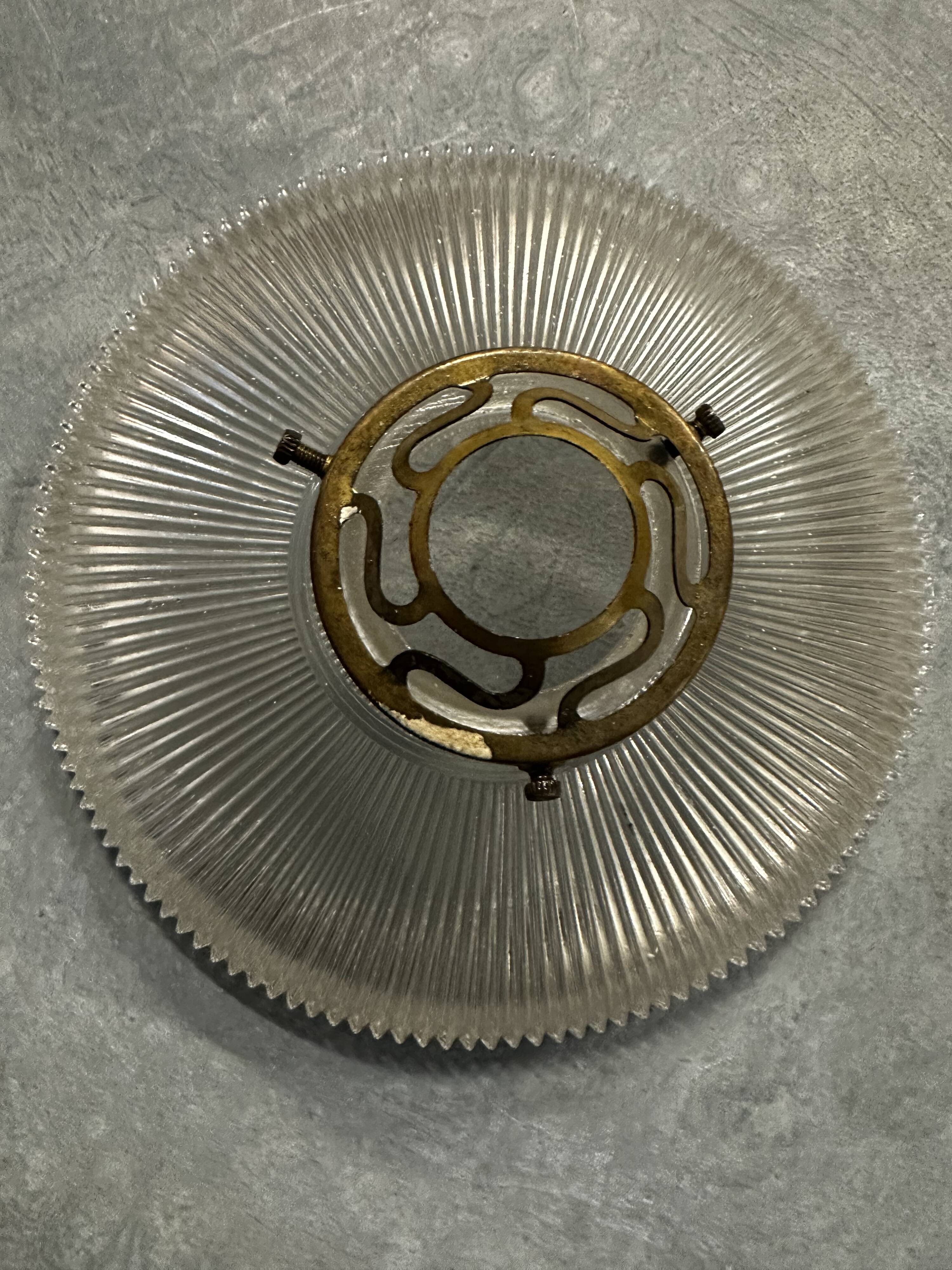 Suspension in holophane striated glass and brass support - art-deco period