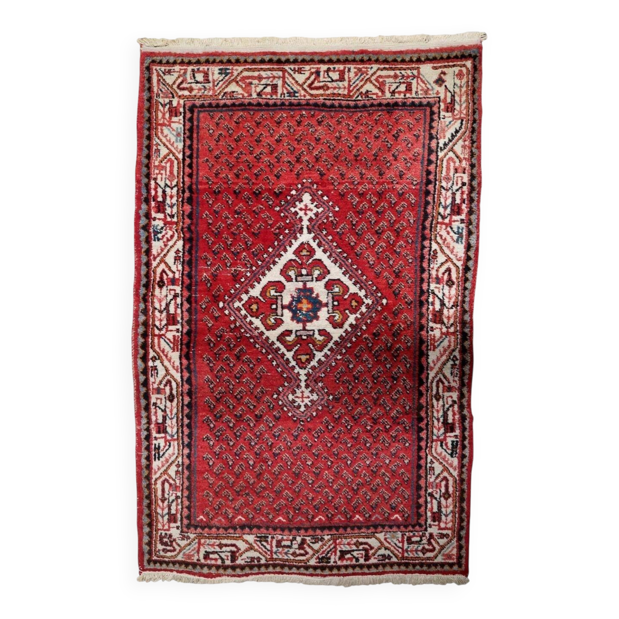 1950s Handmade Indian wool medallion rug, red, 102 × 159 cm - 1C1296