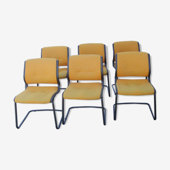 Set de 6 chaises de réunion  bureau vintage orange forme traineau