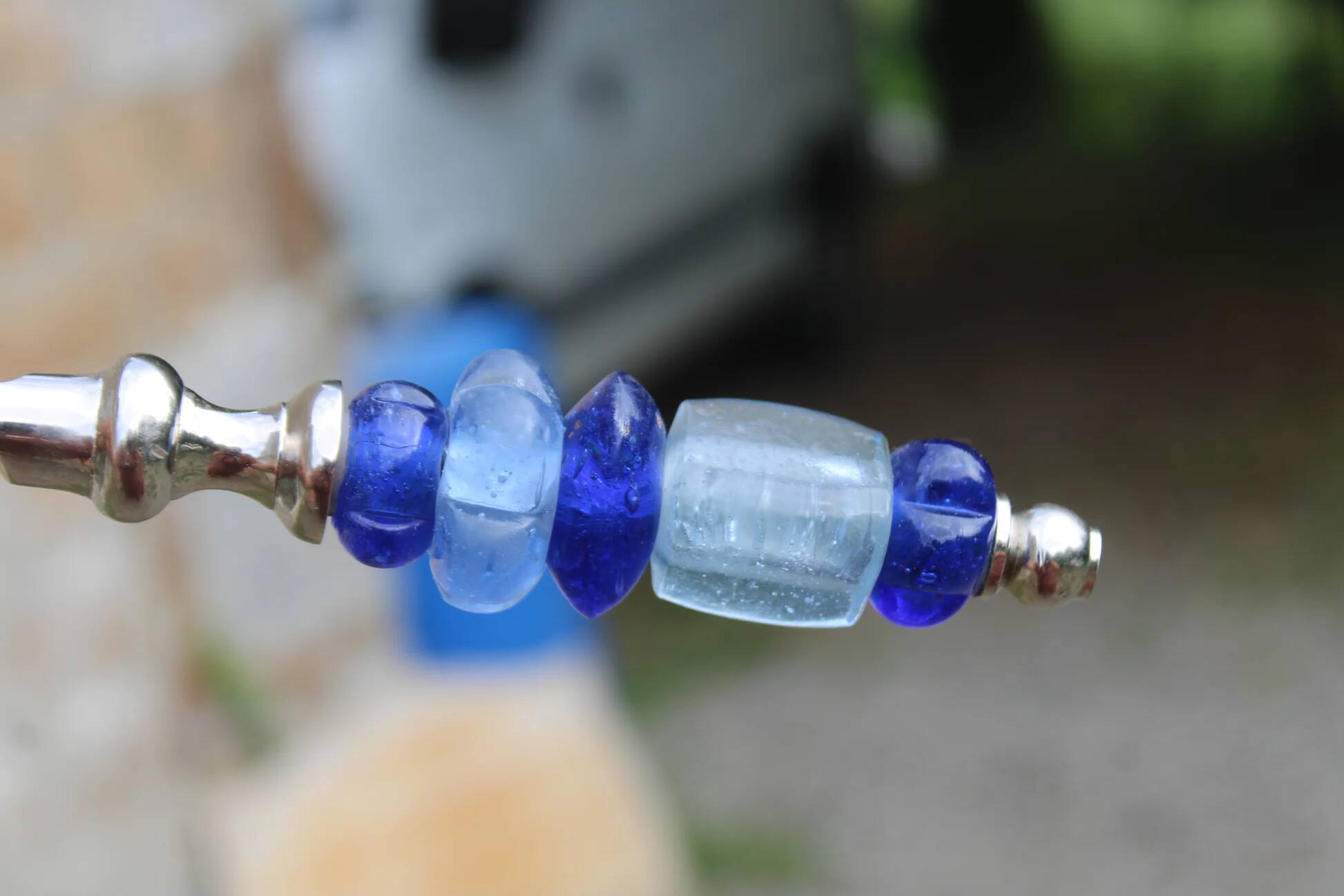 Vintage carving set knife and fork – handles made of blue glass beads