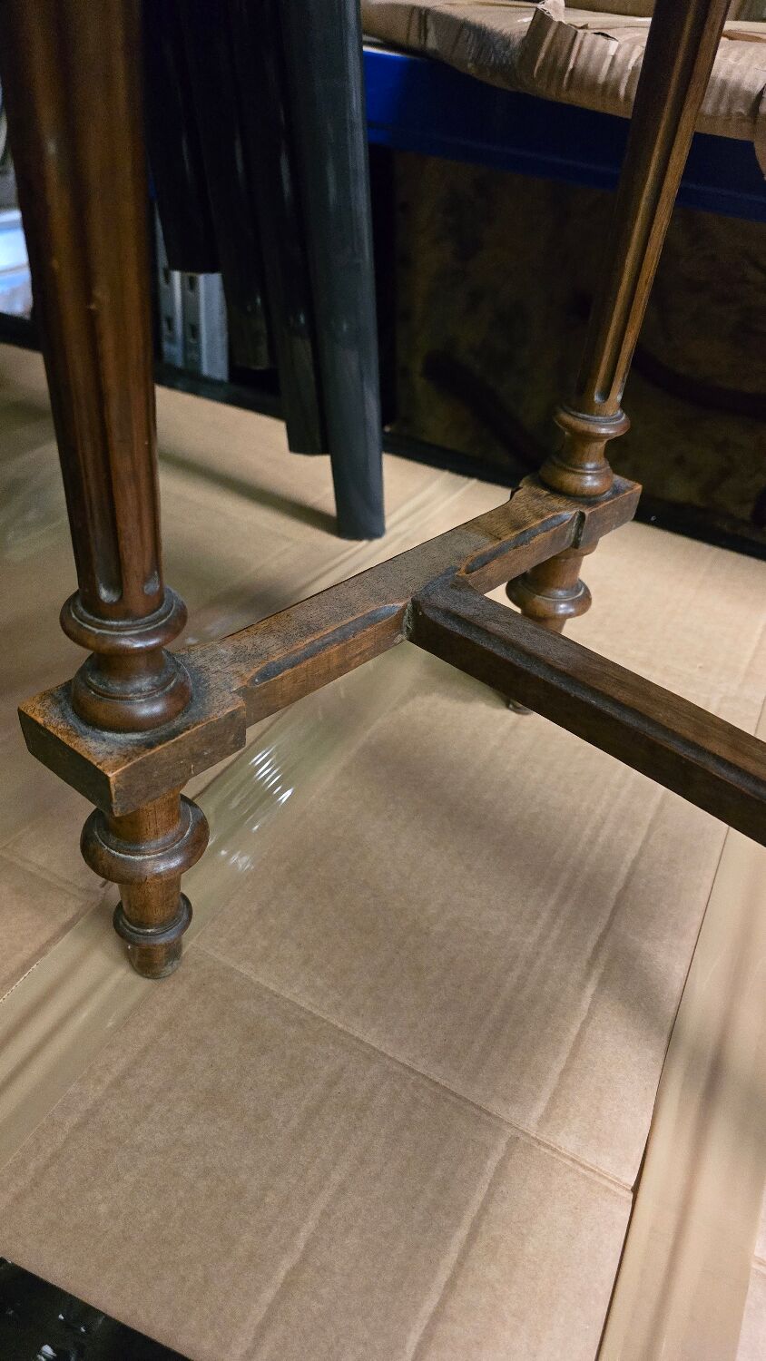 Antique wooden work table, inlaid top and interior mirror.