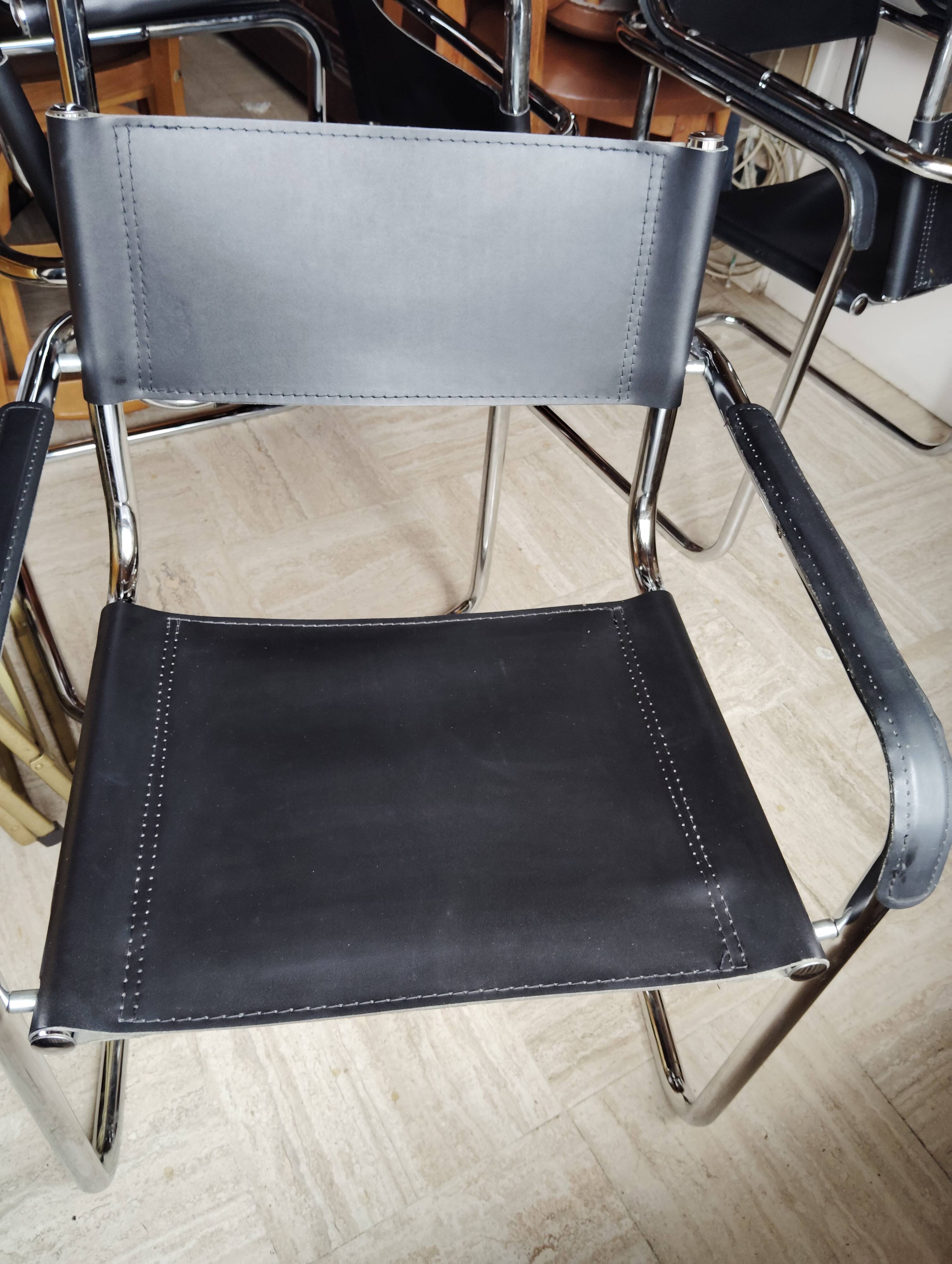 Set of 5 leather/chrome cantilever chairs
