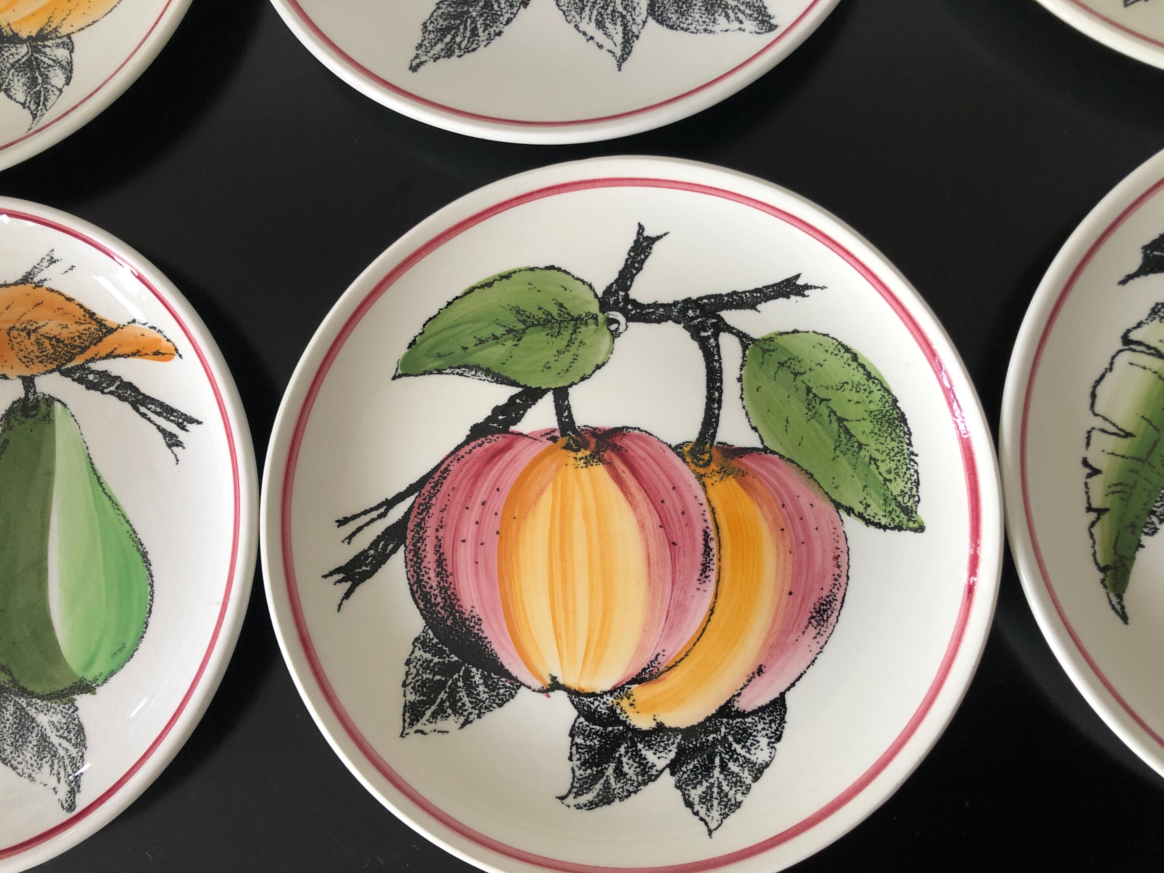 6 dessert plates fruit earthenware from Gien Cordon Rouge